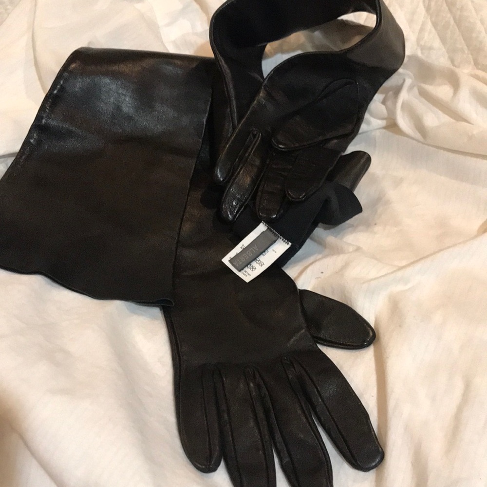 NEw Antonella Ferrante Lambskin GLOVES 7.5 OPERA LENGTH Black